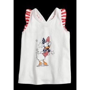 Disney Daisy Duck White Patriotic Tank Top Glittery- Girls 4T